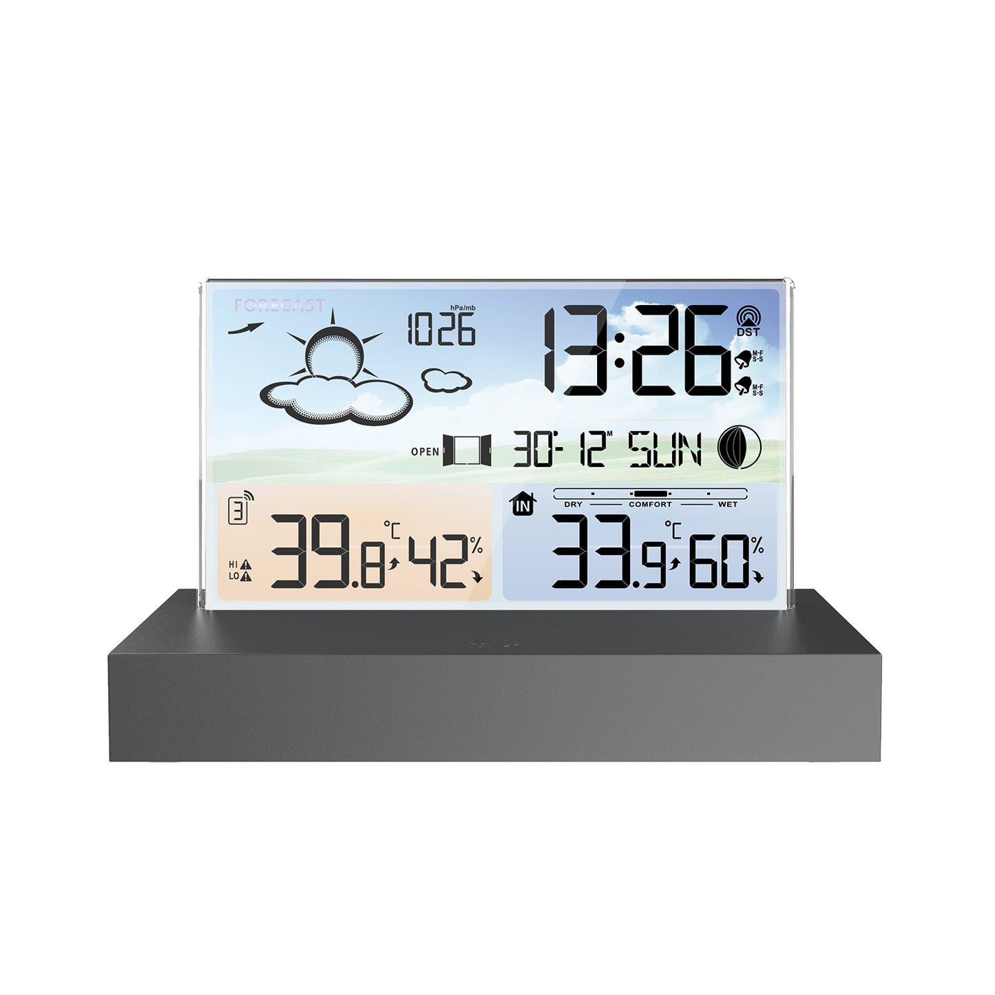 Color Screen RF Wireless Transparent Glass Weather Clock