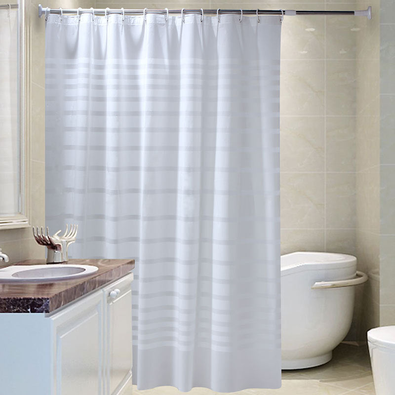 White Striped Waterproof Bathroom Door Curtains