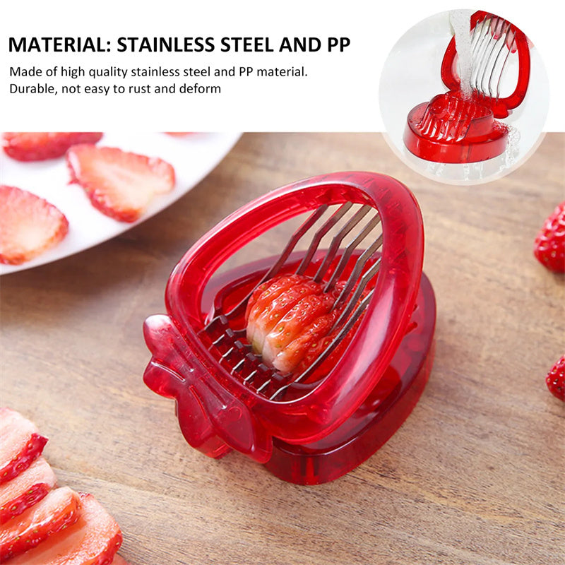 Red Strawberry Slicer Plastic Fruit Carving Tools Salad Cutter