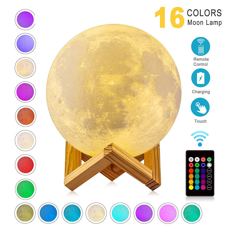 LED Night Lights Moon Lamp 3D Print Moonlight Timeable