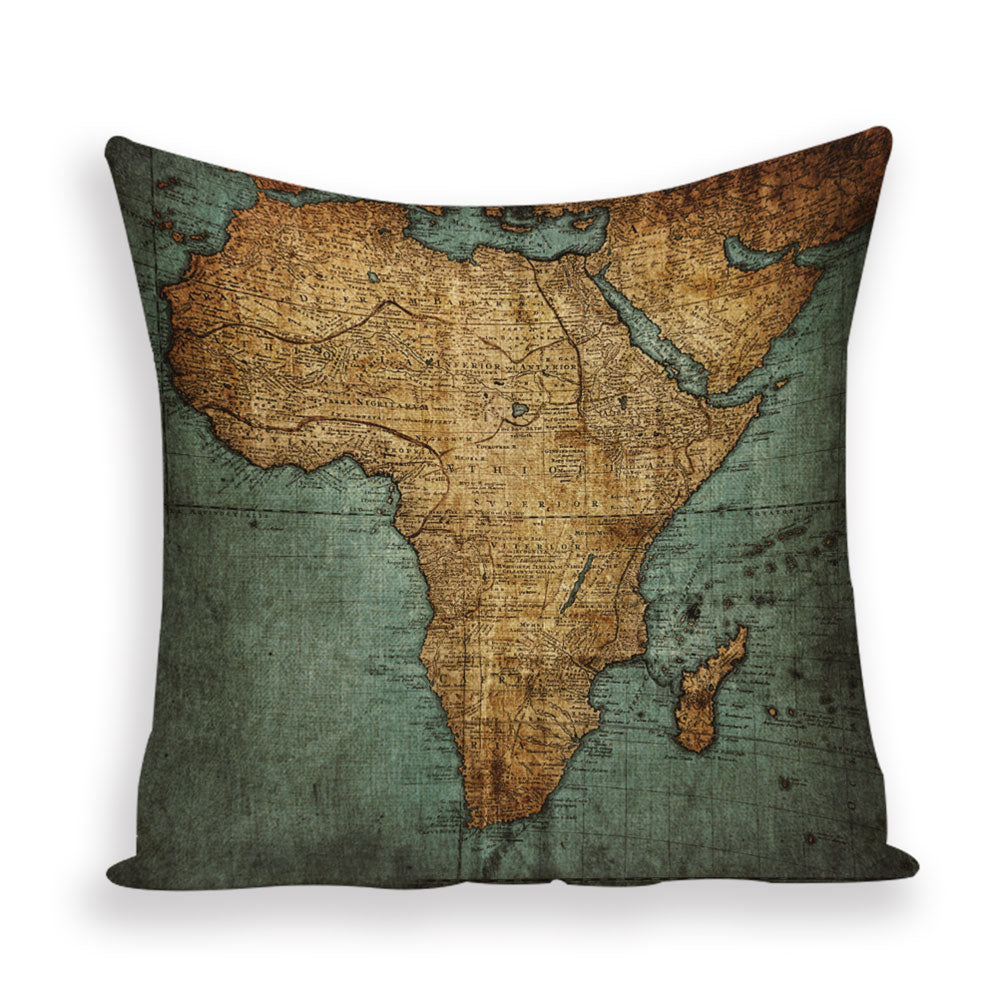 New Retro Toss Pillow Case European World Map Cushion Cover Seat