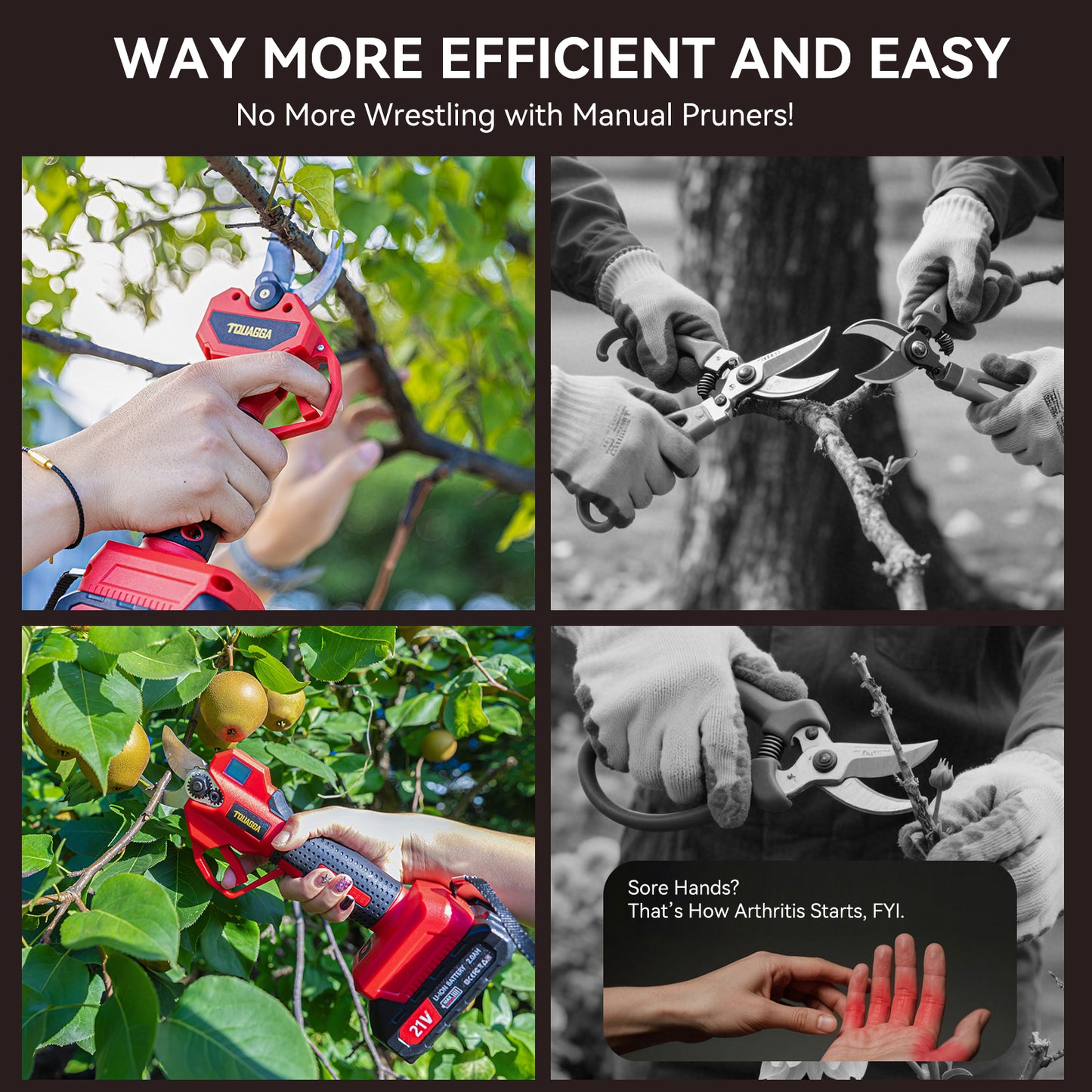 21V Cordless Electric Pruning Shears Tree Shrub Trimmer