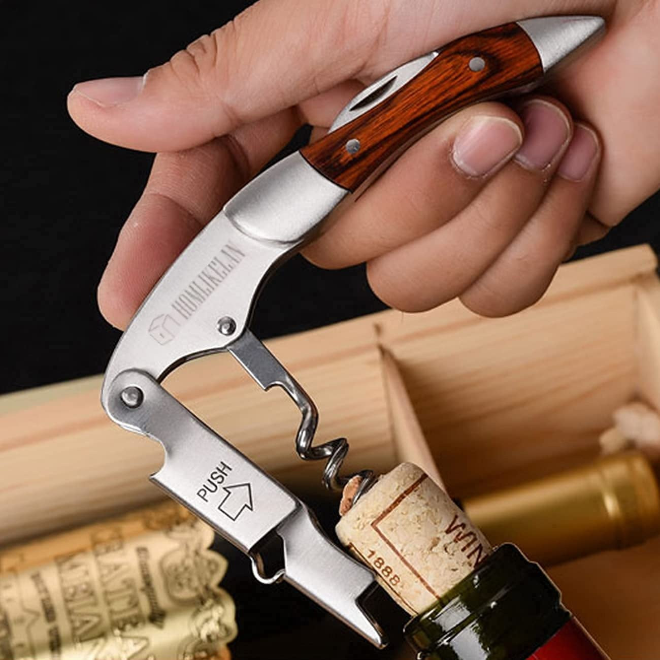 Wood Handle Professional Red Wine Opener Portable Screw Corkscrew
