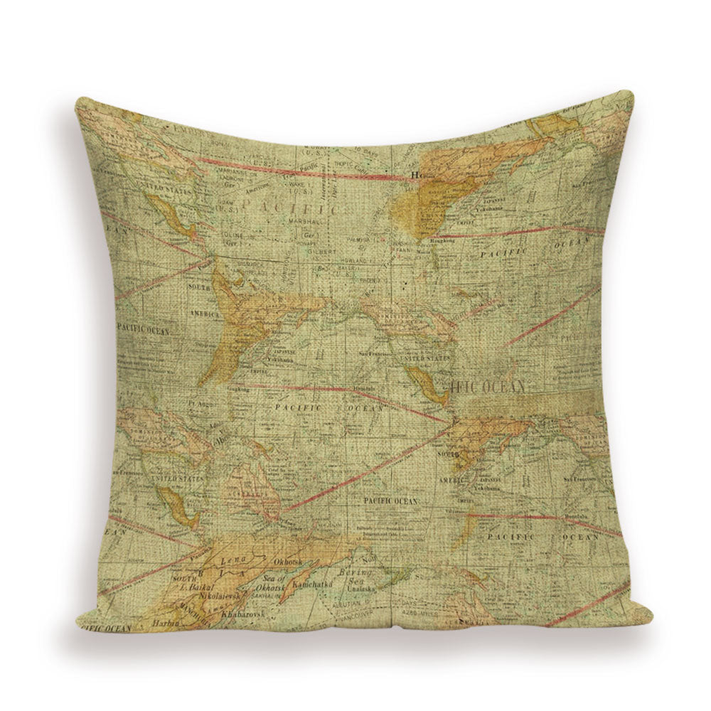 New Retro Toss Pillow Case European World Map Cushion Cover Seat