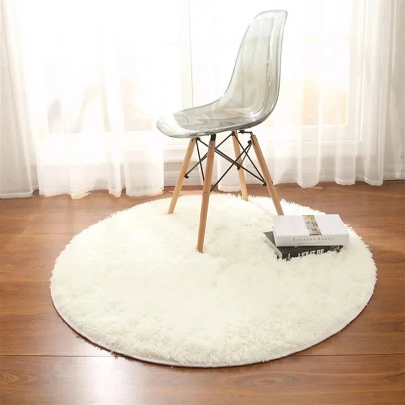 Super Soft Plush Round Rug Mat Fluffy White Carpets