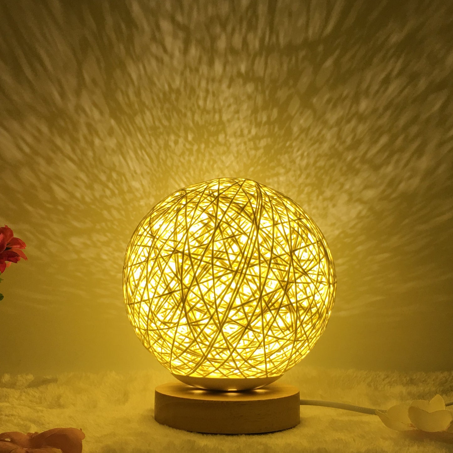 Creative Linen Table Lamp Rattan Ball Lamp