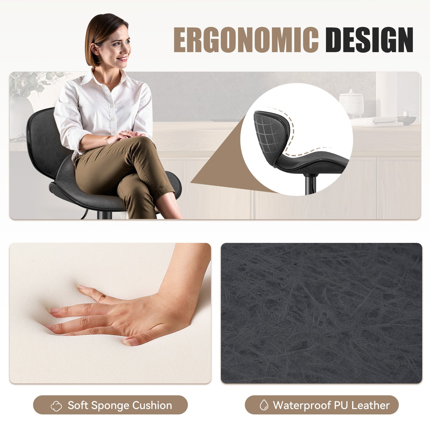 Nalupatio Modern Ergonomic Adjustable Bar Stools