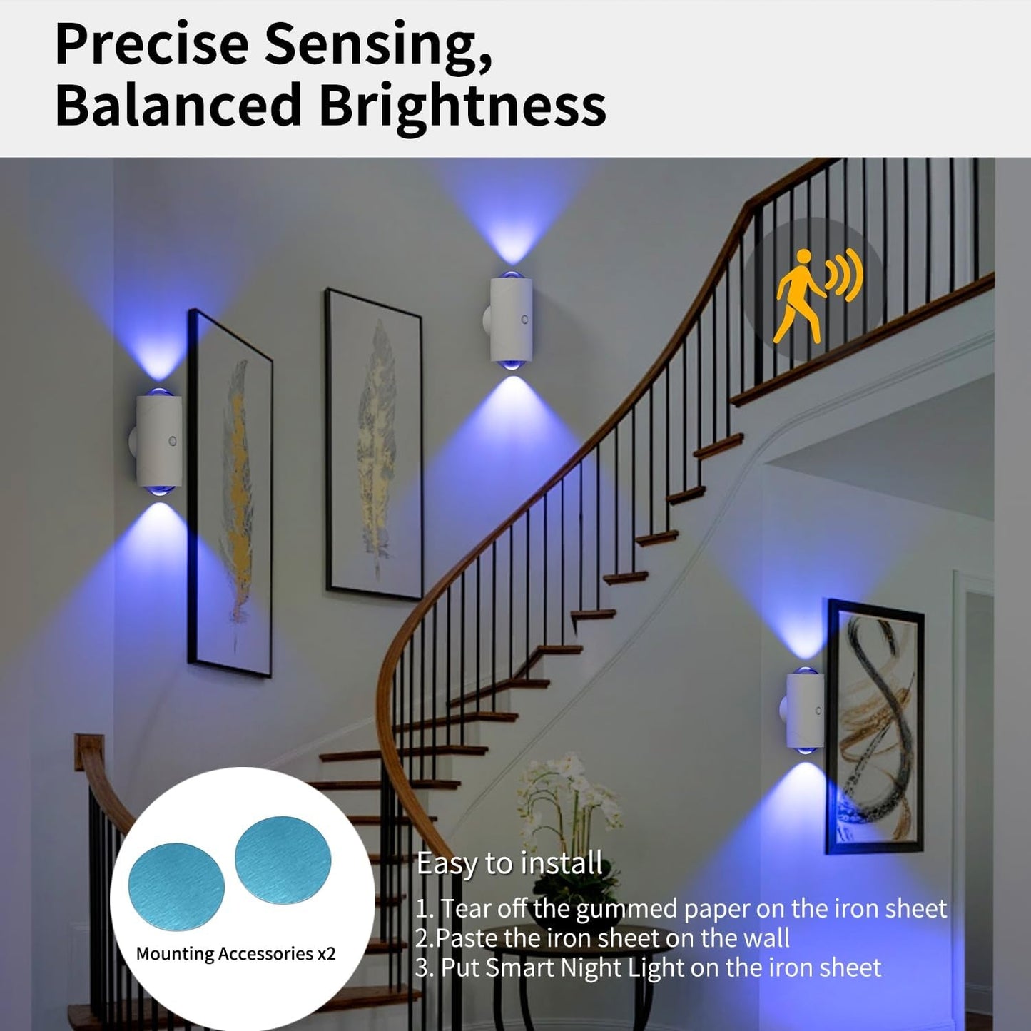 4PCS Color-sensing Motion Night Lights, Wall Lights, Cabinet Lights