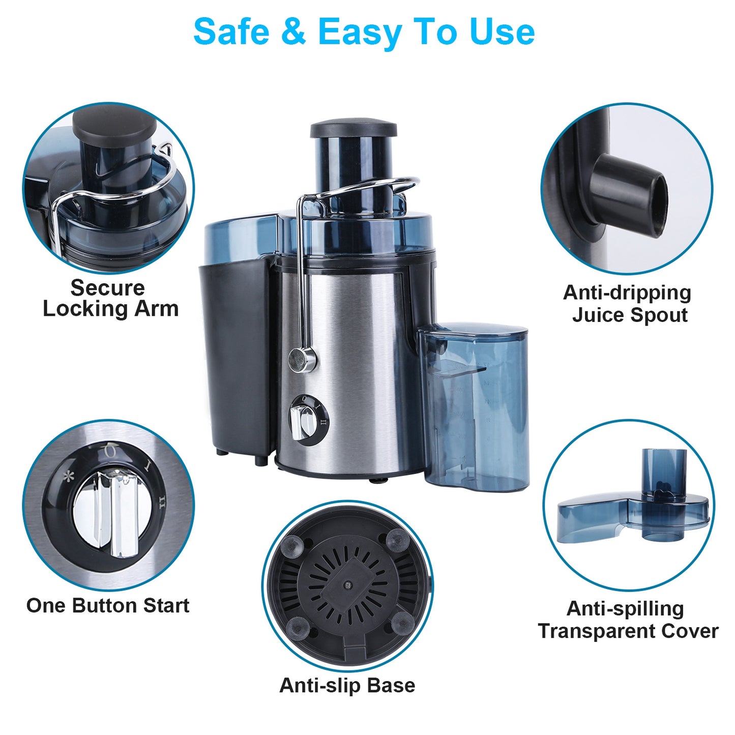 1Pc Centrifugal Juicer Juice Extractor With 2 Speeds 2.6in Wide Feed