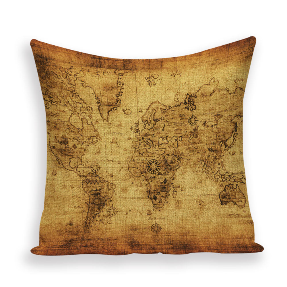 New Retro Toss Pillow Case European World Map Cushion Cover Seat