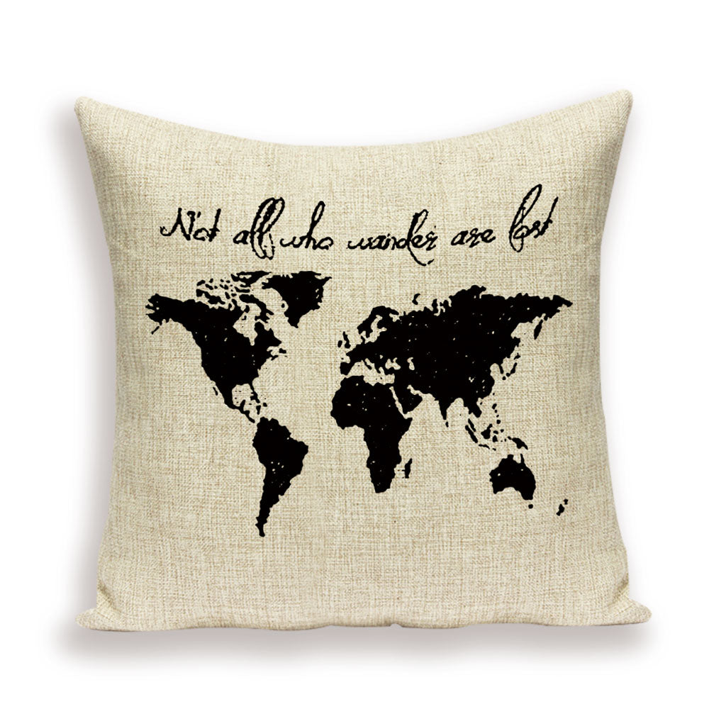 New Retro Toss Pillow Case European World Map Cushion Cover Seat