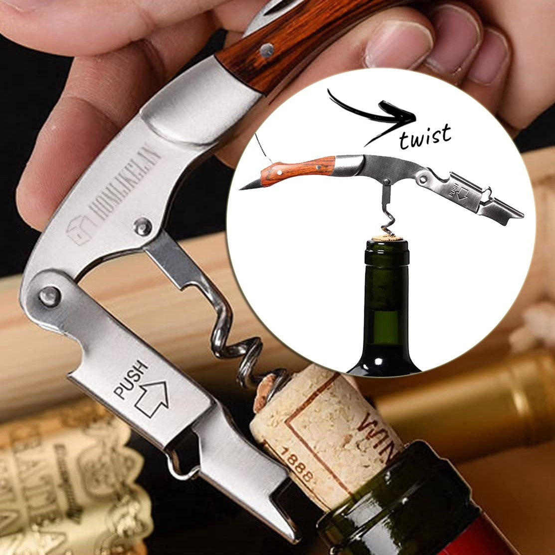 Wood Handle Professional Red Wine Opener Portable Screw Corkscrew