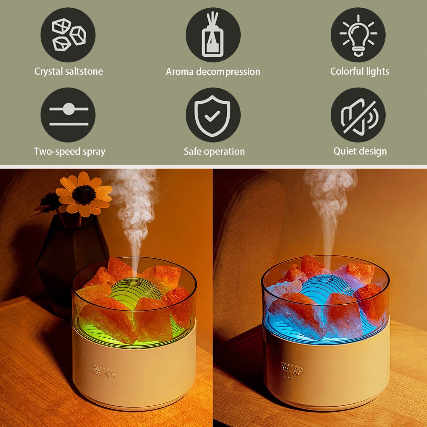 Cool-Mist Impeller Air Humidifier Crystal Salt Aroma Diffuser