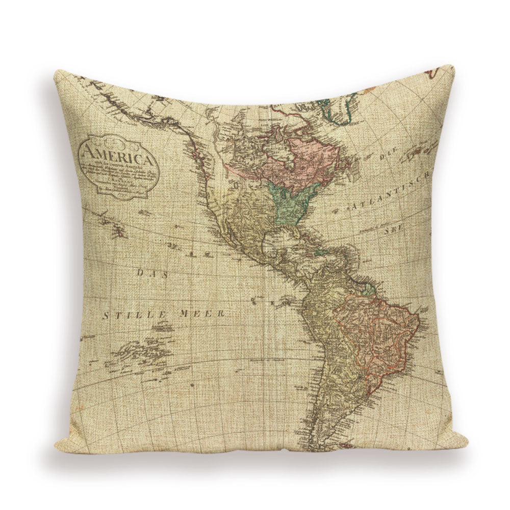 New Retro Toss Pillow Case European World Map Cushion Cover Seat