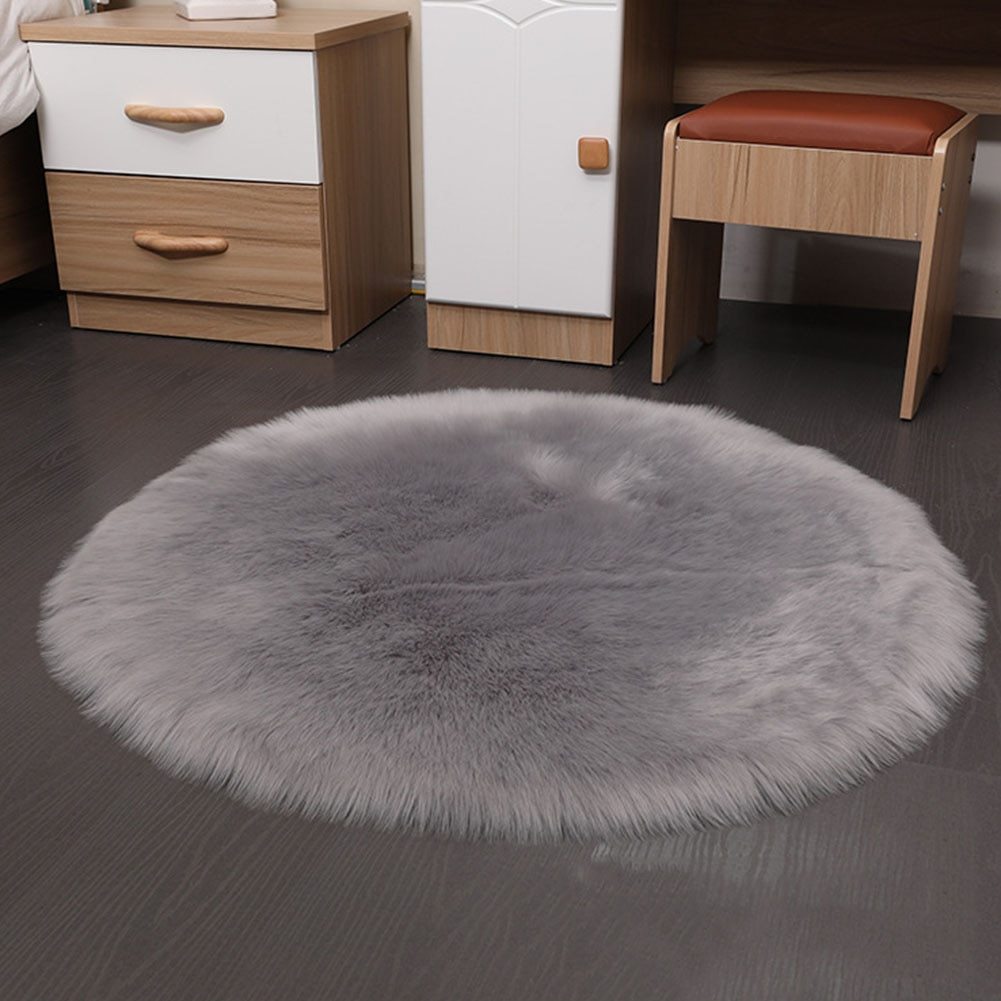 Round Soft Faux Sheepskin Fur Area Rugs for Bedroom