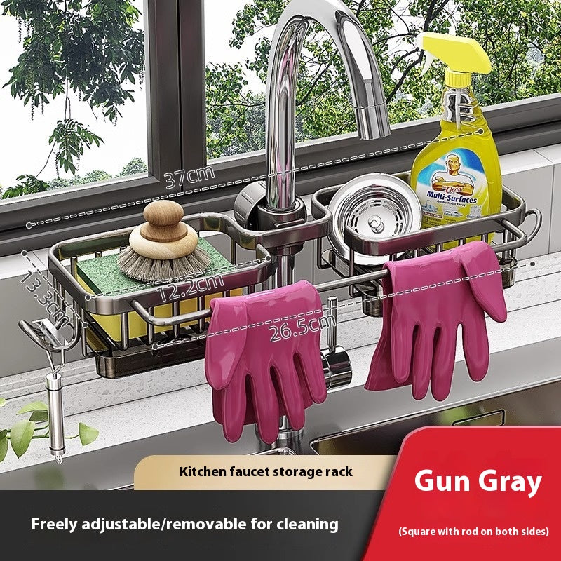 Kitchen Space Aluminum Sink Faucet Storage Rack Dishwasher