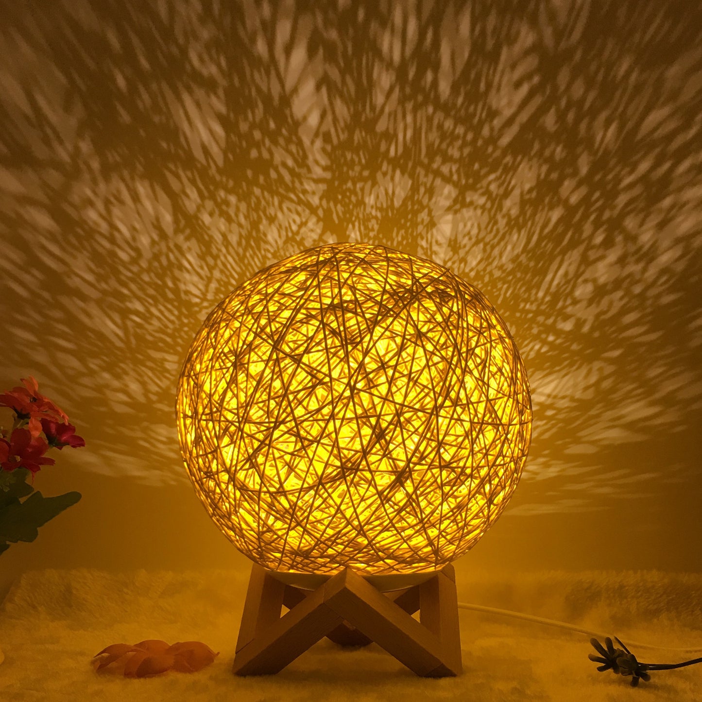 Creative Linen Table Lamp Rattan Ball Lamp