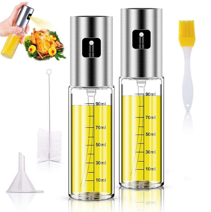 Stainless Steel Grill Kitchen Cooking Oil Spray Bottle With Scale