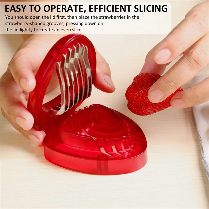 Red Strawberry Slicer Plastic Fruit Carving Tools Salad Cutter