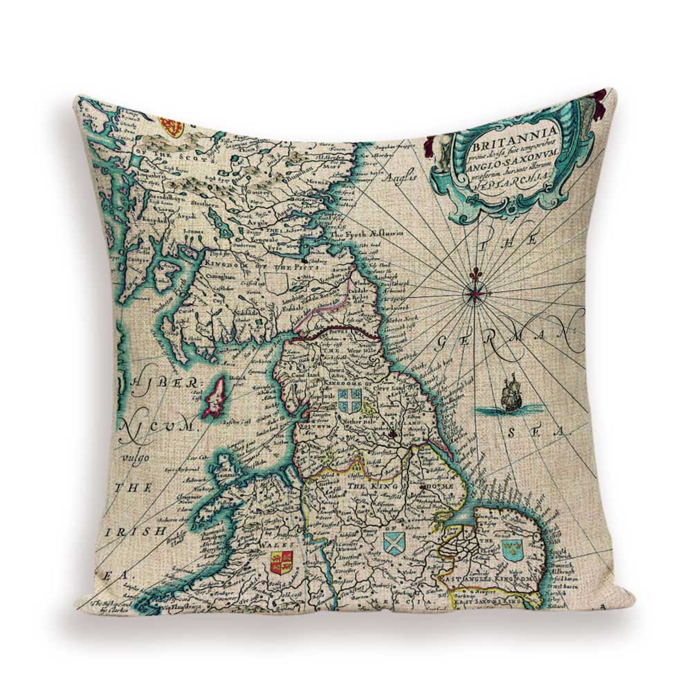 New Retro Toss Pillow Case European World Map Cushion Cover Seat