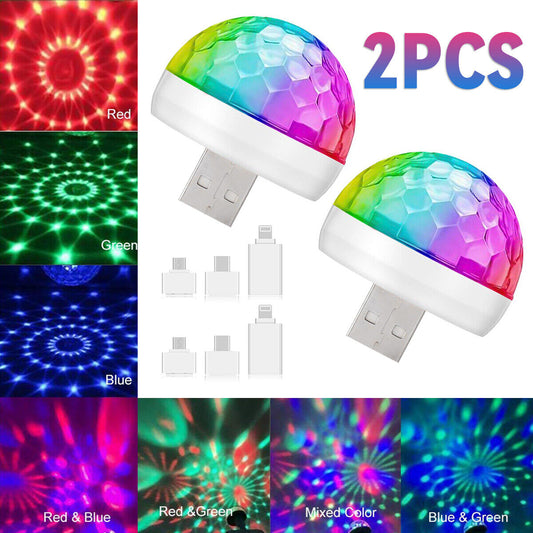 2x USB Mini Disco DJ Ball Car Party Atmospher Light Bar Colorful Sound Activated
