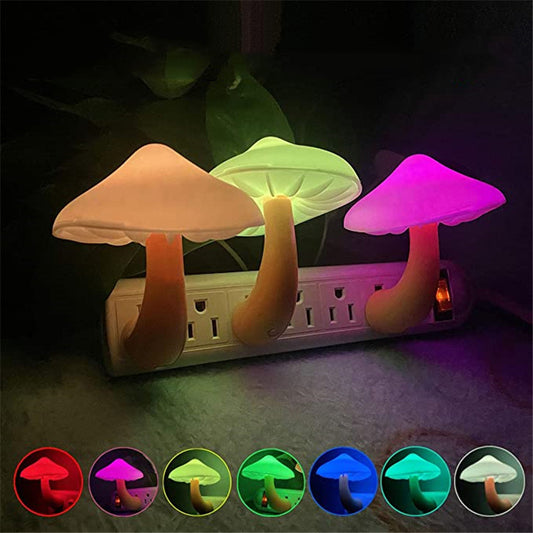 LED Night Light Mushroom Wall Socket Lamp EU US Plug Warm White Light