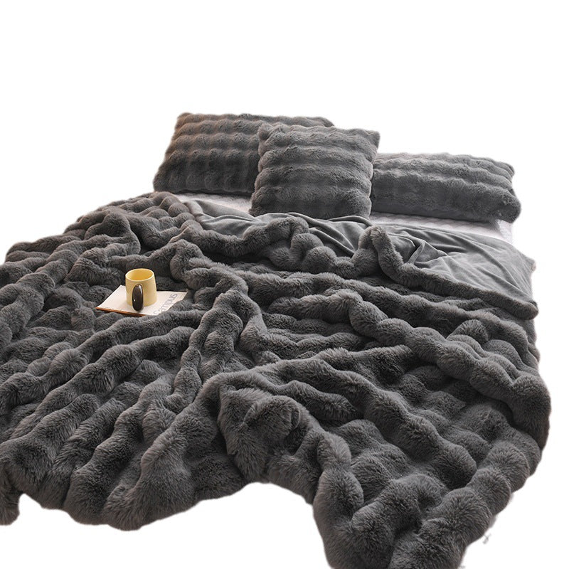 Rabbit Velvet Blanket Thickened Double-sided Fleece Bedroom Cover Blanket