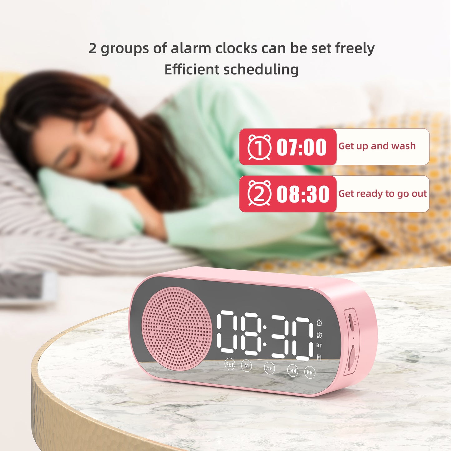 BT Music Alarm Clocks Mirror FM Radio LED Digital Clock