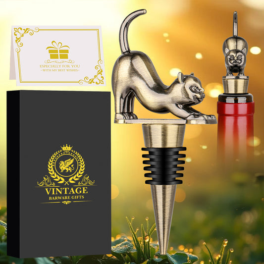 Elegant Upturned Cat Shaped Red Wine Stopper Set With Metallic Luster