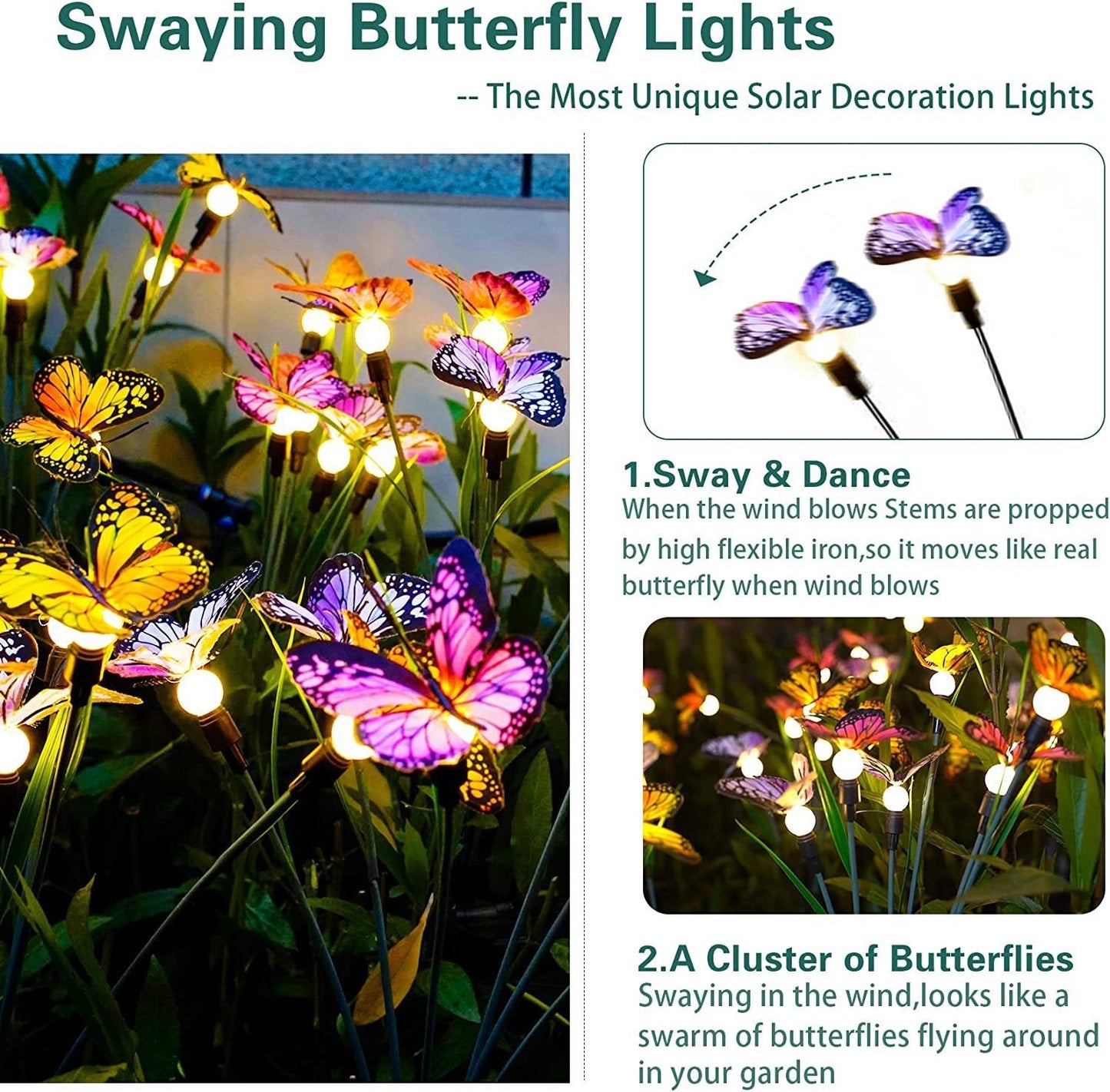 Solar Outdoor Garden Lawn Waterproof Atmosphere Butterfly Ground Lamp