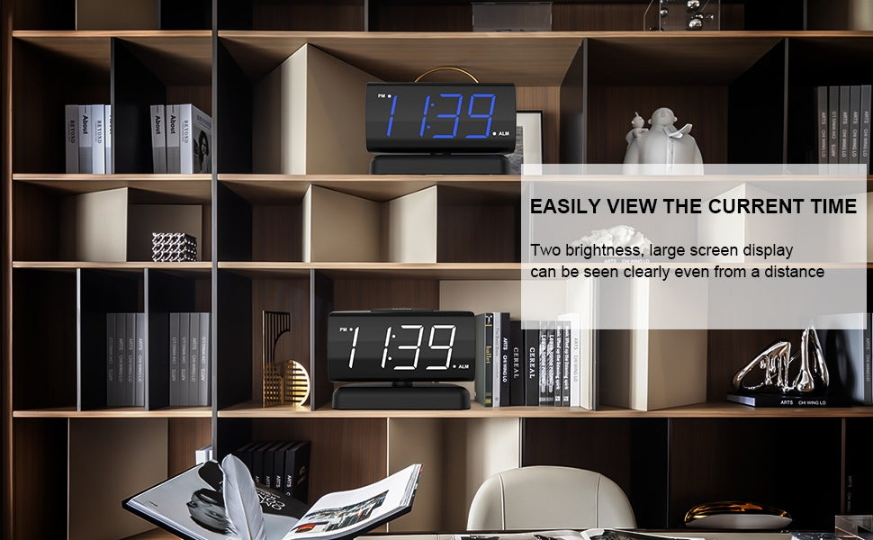 GING YHAU Alarm Clock Large Digital Rotating Base Clock Bedroom