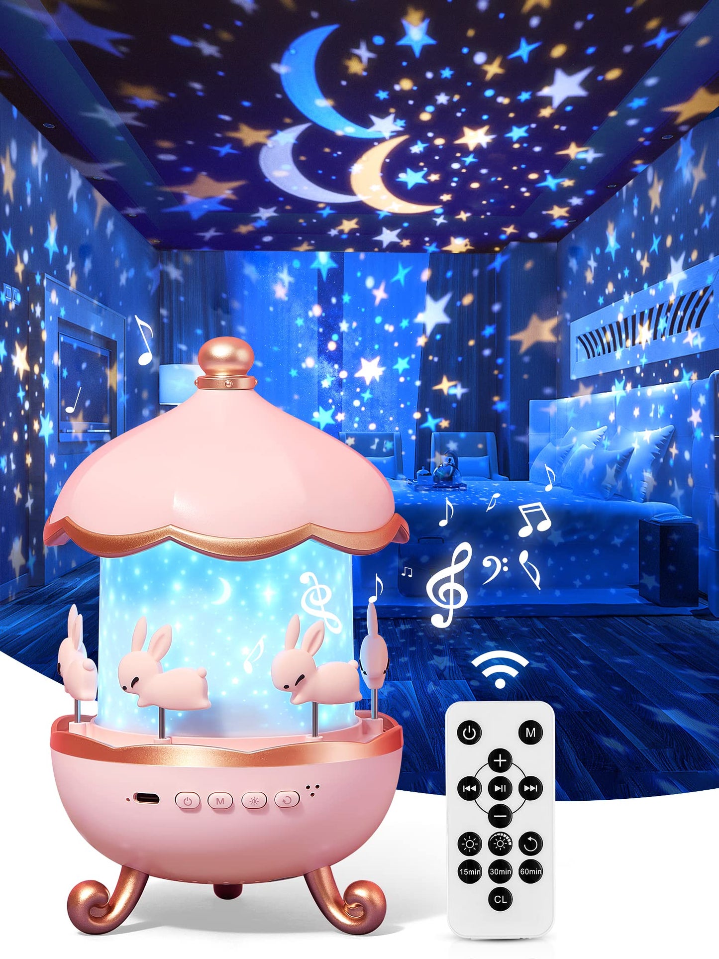 Night Light Projector Kids Nursery Children Room Space Rotation