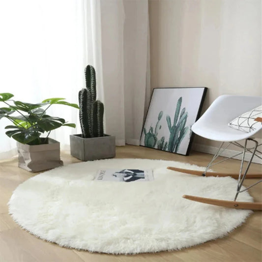 Super Soft Plush Round Rug Mat Fluffy White Carpets
