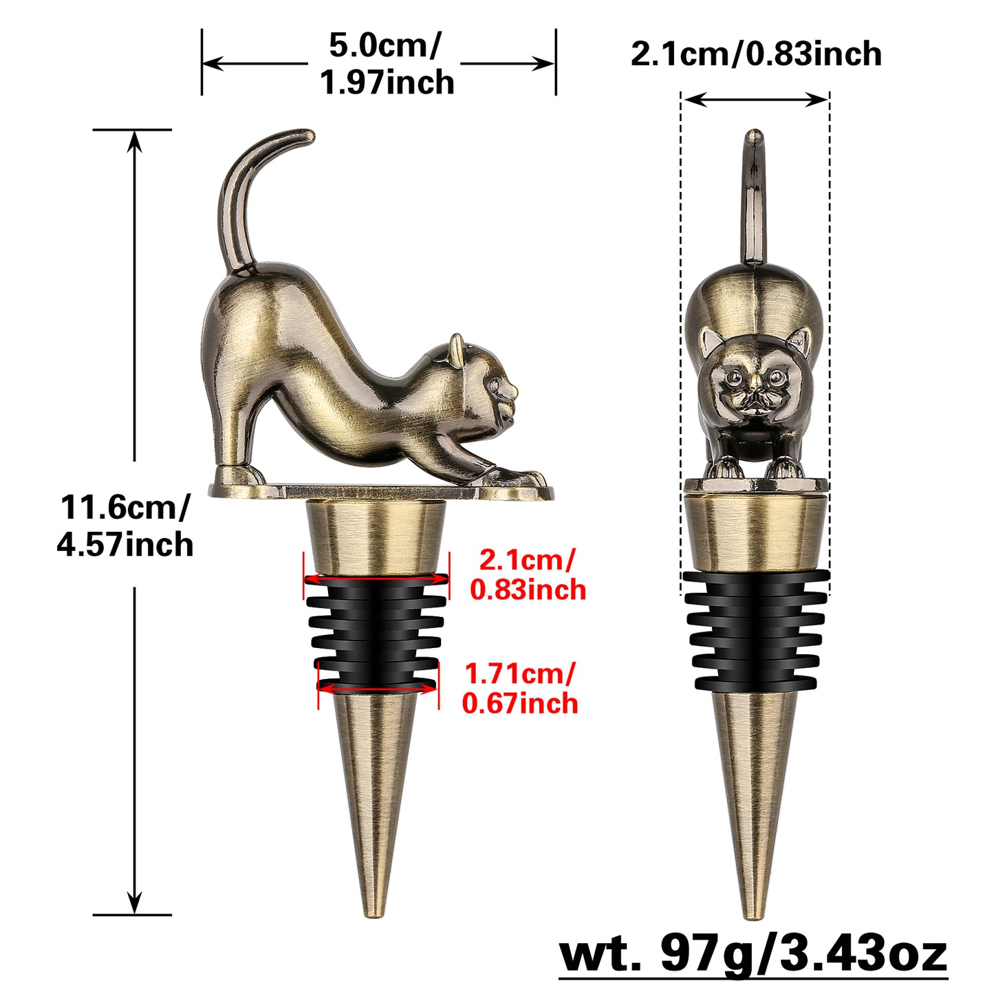 Elegant Upturned Cat Shaped Red Wine Stopper Set With Metallic Luster