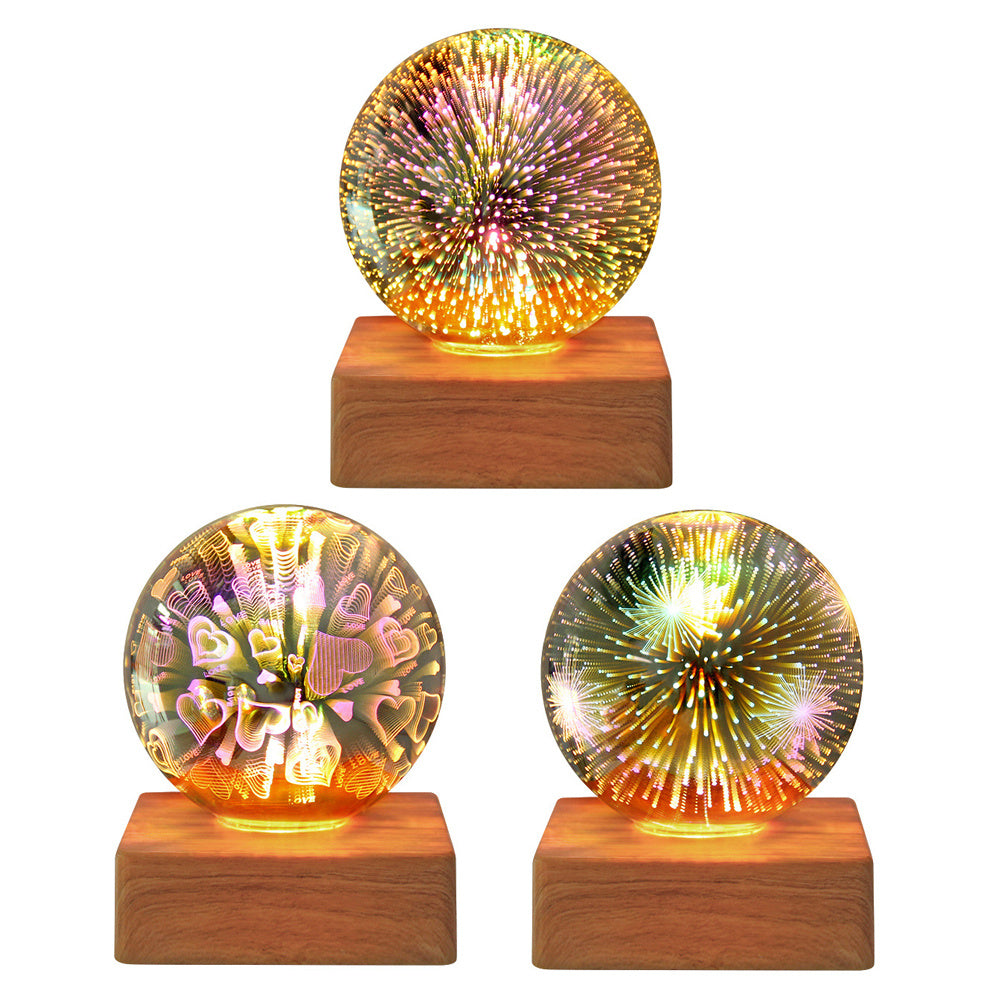 USB 3D Firework Crystals Ball Night Light  Plug In Romantic Star LED Night Light