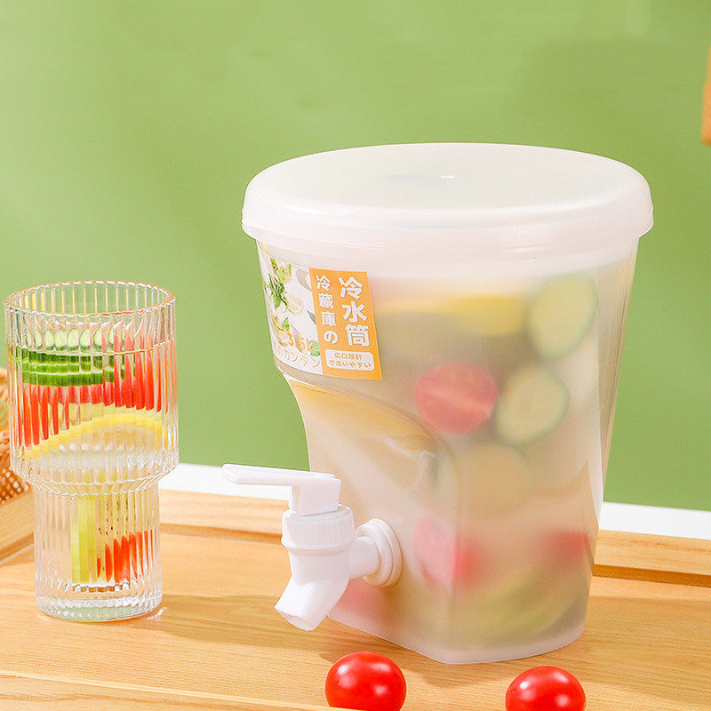 Cold Water Bucket With Faucet Placed In The Refrigerator