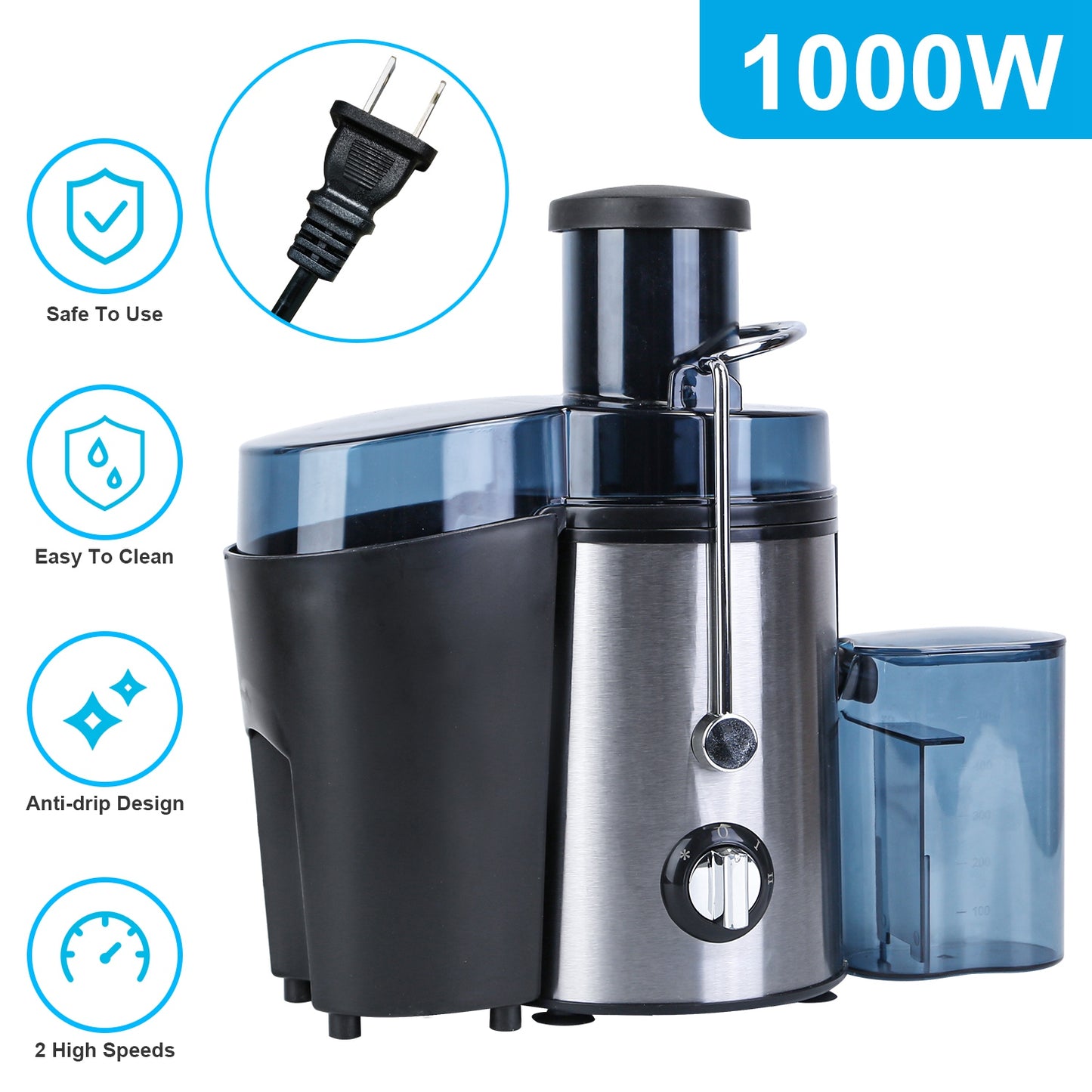 1Pc Centrifugal Juicer Juice Extractor With 2 Speeds 2.6in Wide Feed