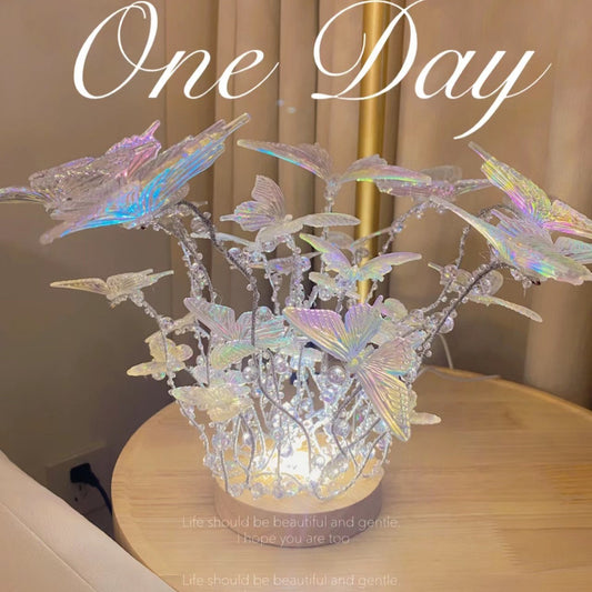 Handmade Diy Butterfly Crystal Small Night Lamp Bedside Light