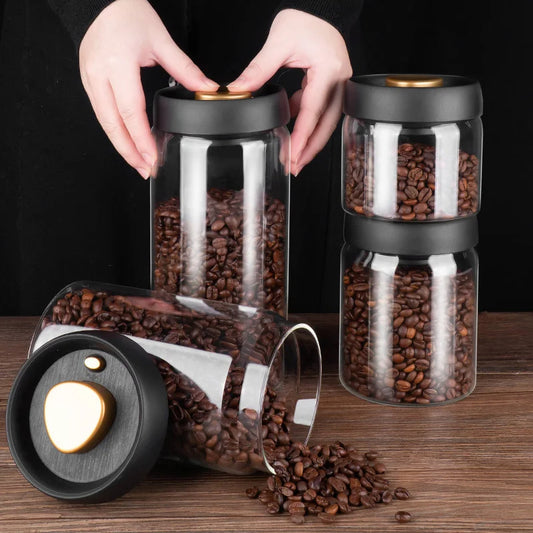 Vacuum Sealed Jug Set Black Coffee Beans Glass Kitchen Gadgets