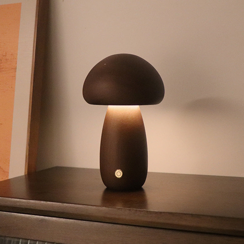 INS Wooden Cute Mushroom LED Night Light With Touch Switch  Bedside