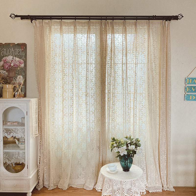 Cotton Linen Crochet Hollow Living Room Curtains