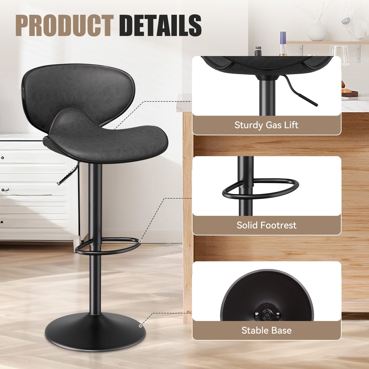 Nalupatio Modern Ergonomic Adjustable Bar Stools