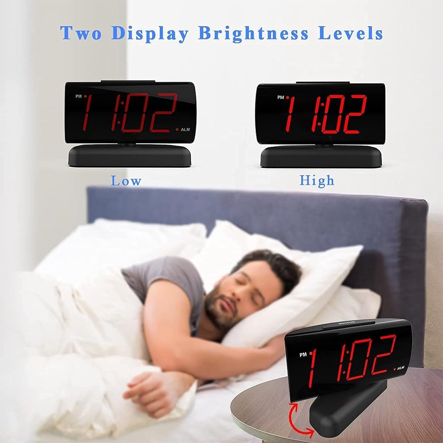 GING YHAU Alarm Clock Large Digital Rotating Base Clock Bedroom