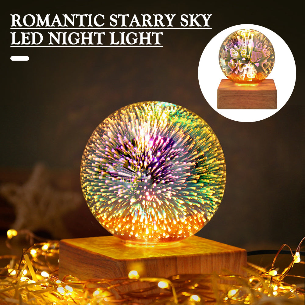 USB 3D Firework Crystals Ball Night Light  Plug In Romantic Star LED Night Light