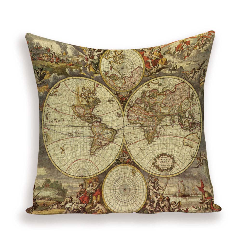 New Retro Toss Pillow Case European World Map Cushion Cover Seat