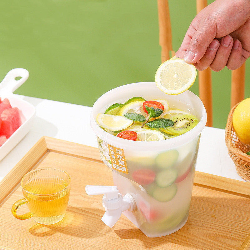 Cold Water Bucket With Faucet Placed In The Refrigerator