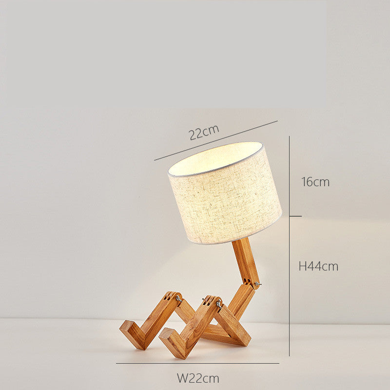 Robot Shaped Living Room Flexible Wooden Base LED Table Lamp