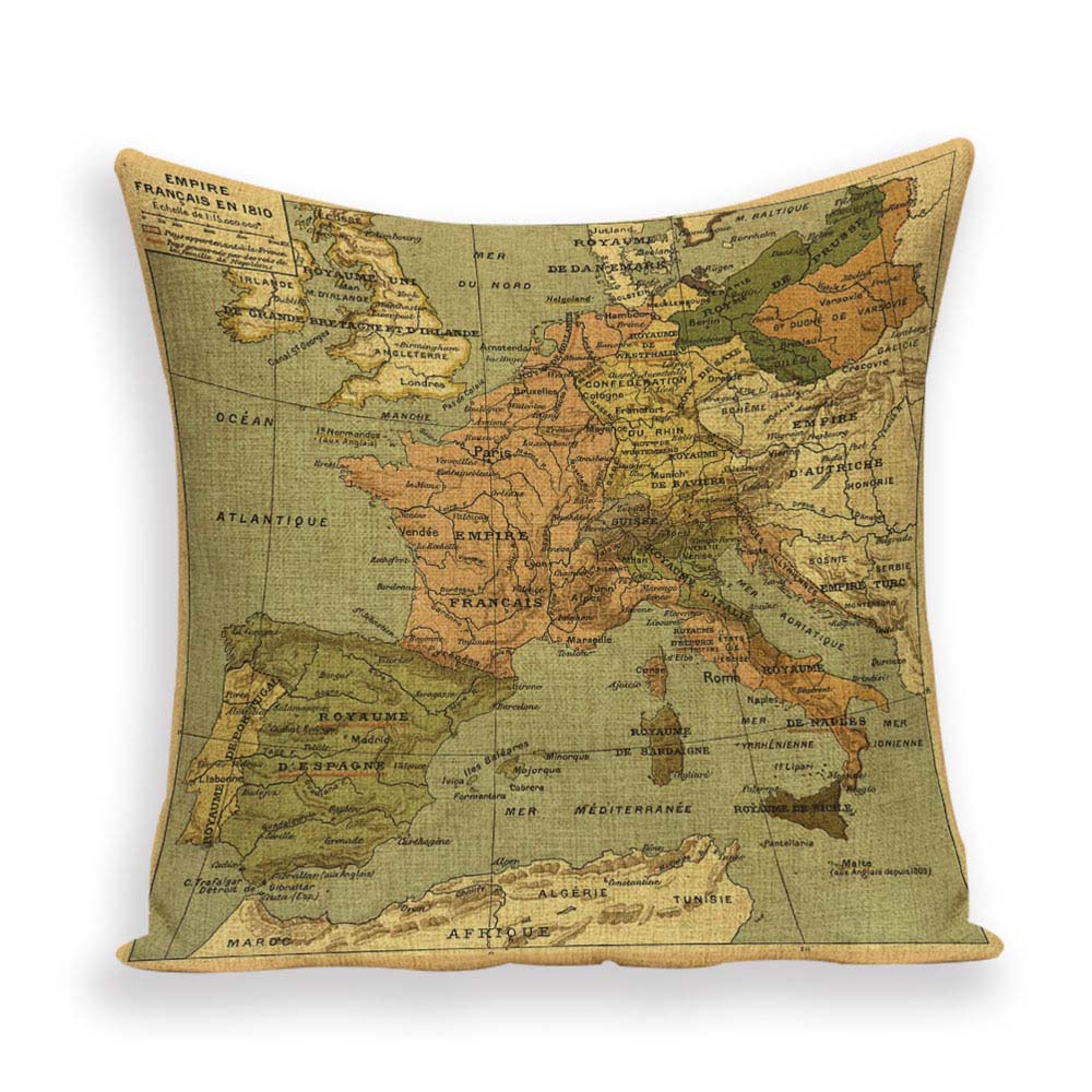 New Retro Toss Pillow Case European World Map Cushion Cover Seat