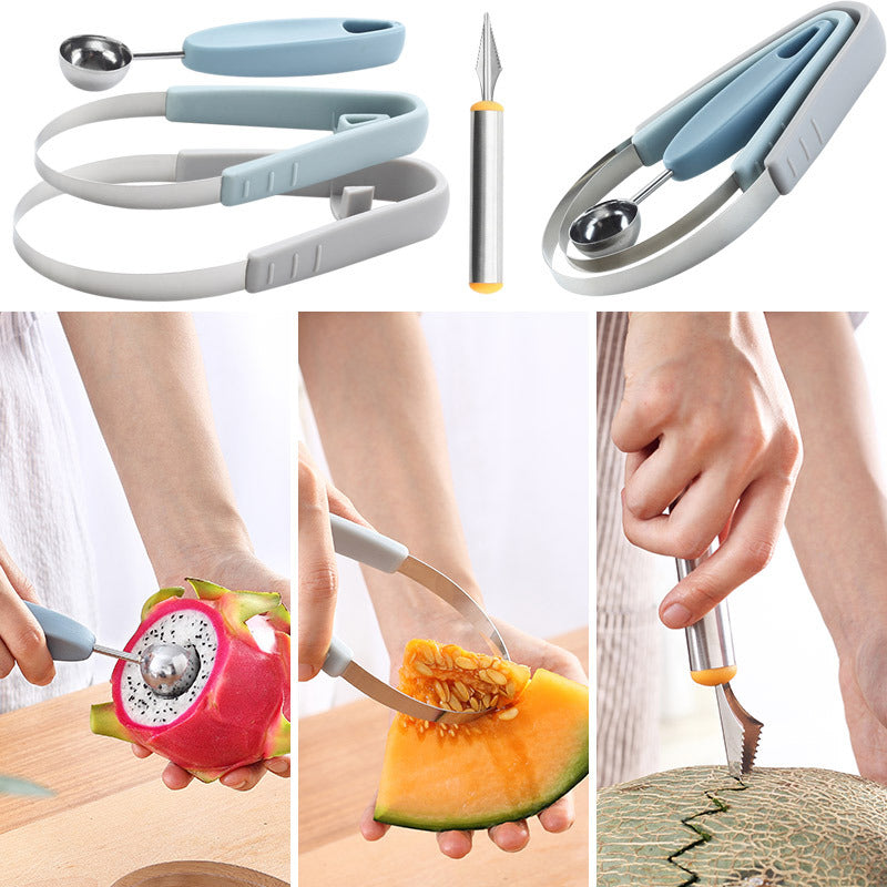 3 in 1 Fruit Carving Cutter Ball Digger DIY Kiwi Knife Fruit Scoop