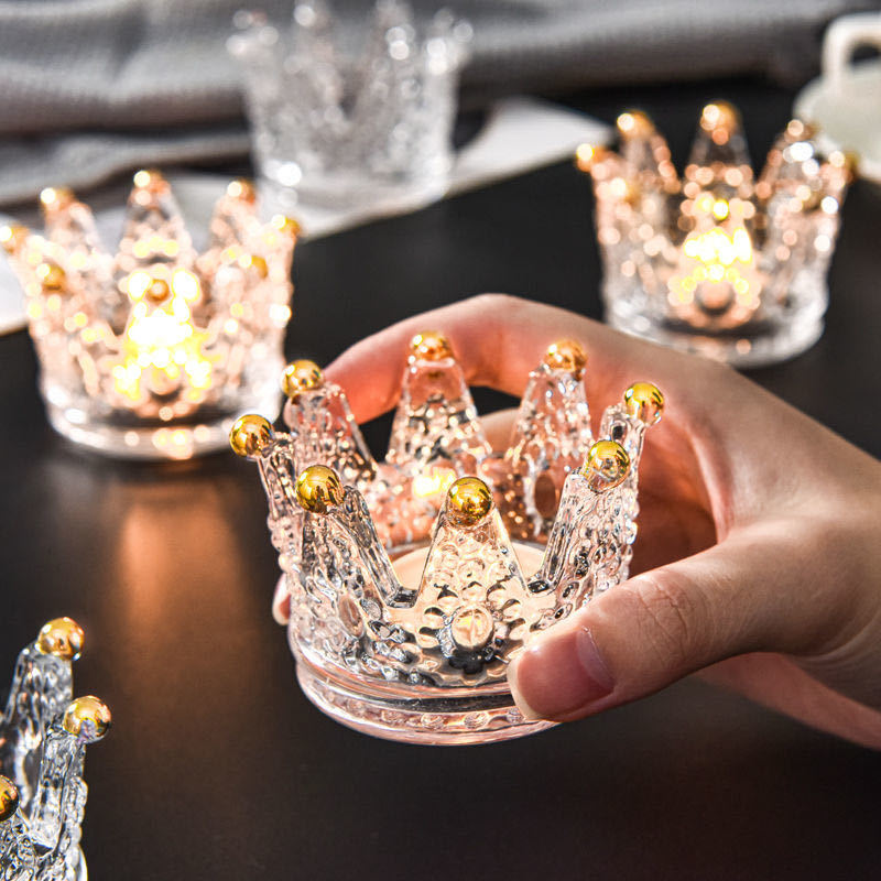Glass Crystal Golden Crown Candle Holder
